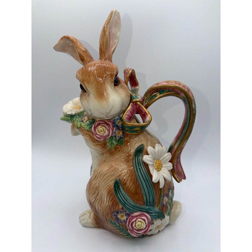 Fitz Floyd Classics "Woodland Spring" ceramic Rabbit Water Pitcher 12.5" READ